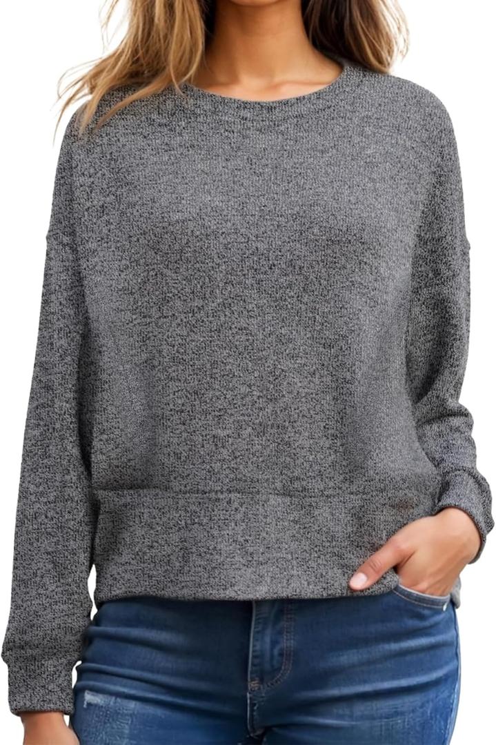 Women's Casual Crew Neck Sweatshirts Casual Loose Pullover Tops Long Sleeve Fall Shirts Fashion Clothes OneSize
