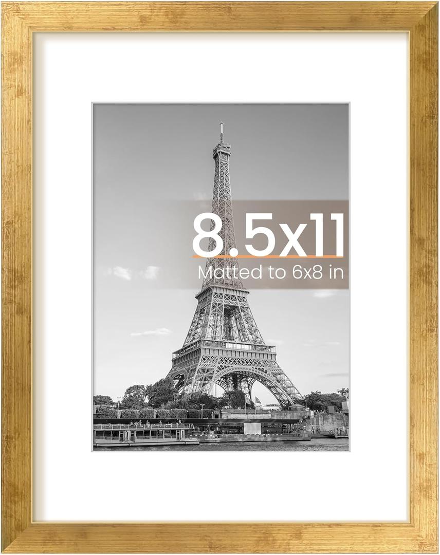 upsimples 8.5 By 11 Picture Frame, Display Pictures 6x8 with Mat or 8.5 x 11 Without, Wall Hanging Photo Frames, Bronze, 1 Pack