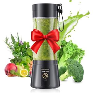 Cordless Personal Size Portable Blender - 12 Oz Blender for Smoothies and Shakes with BPA Free Traveling Juice Cup, 6 Blades for Powerful Blending, Suit for Sports/Travel/Home, Black