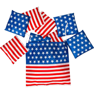 Patriotic Cornhole Stars & Stripes Bean Bags with Drawstring Bag - 6" Bean Bags with 12" Drawstring Bag (Set of 9) - Perfect for Backyard BBQs, Fourth of July Parties, and Other Patriotic Events