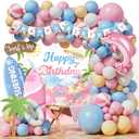 Surf Birthday Party Decorations, Beach Birthday Party Decorations for Girls, Summer Hawaii Wave Surf's Up Birthday Supplies Balloon Garland Surfboard Cardboard for Surf-Themed Bday Girl Decor Kit