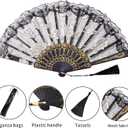 Sepwedd 30pcs Black Rose Lace Floral Folding Hand Fans Chinese retro folding fan Bridal Dancing Props Church Wedding party favors with Organza Bags