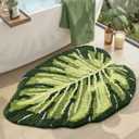 DEXI Leaf Bathroom Rugs Monstera, 23.5x31.5 Soft Fluffy Cute Bath Mat with Non Slip Backing, Washable Absorbent Bath Rug Quick Dry for Shower Floor, Toilet, Bedroom, Kids Room, Green