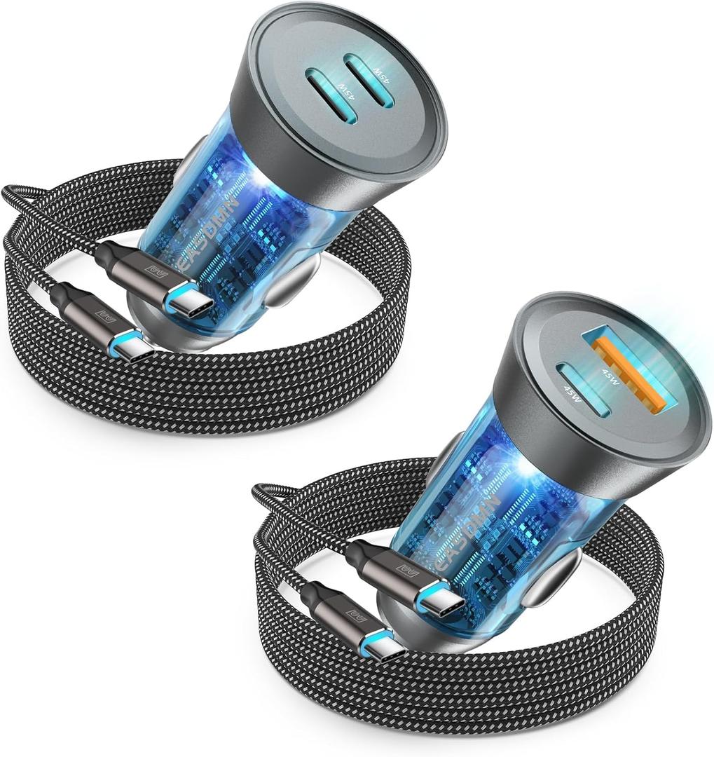2-Pack 90W USB C Super Fast Car Charger, Dual-Port [PD/PPS 45W & QC 45W] Car Cigarette Lighter USB Charger Adaper for Samsung Galaxy S25 Ultra/S25+/S24 Ultra/S23+/S22,Note 20/10+,Tab S9/S8, iPhone 15 (Blue)