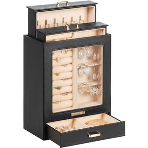 Homde Mothers Day Gifts Jewelry Organizer Girls Women Jewelry Box for Necklaces Rings Earrings Gift Bracelets Storage Case (Black + Gold)