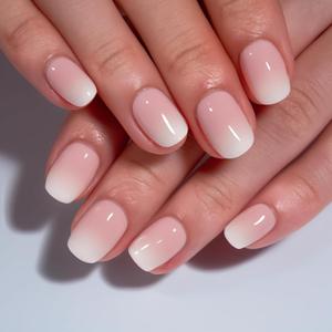 CurvLife Nude Ombre Press On Nails Extra Short  30PCS Short Square Soft Gel Fake Nails, Natural Gradient Glue On Nails Kit for Women, Easy At-Home Salon Manicure (Nude White)