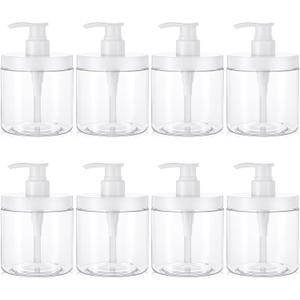 Dimeho 8 Pack Pump Bottle Dispenser 500ml Lotion Dispenser Wide Mouth Bathroom Shower Containers Plastic Refillable Empty Pump Bottles for Shampoo Conditioner Hand Lotion and Dish