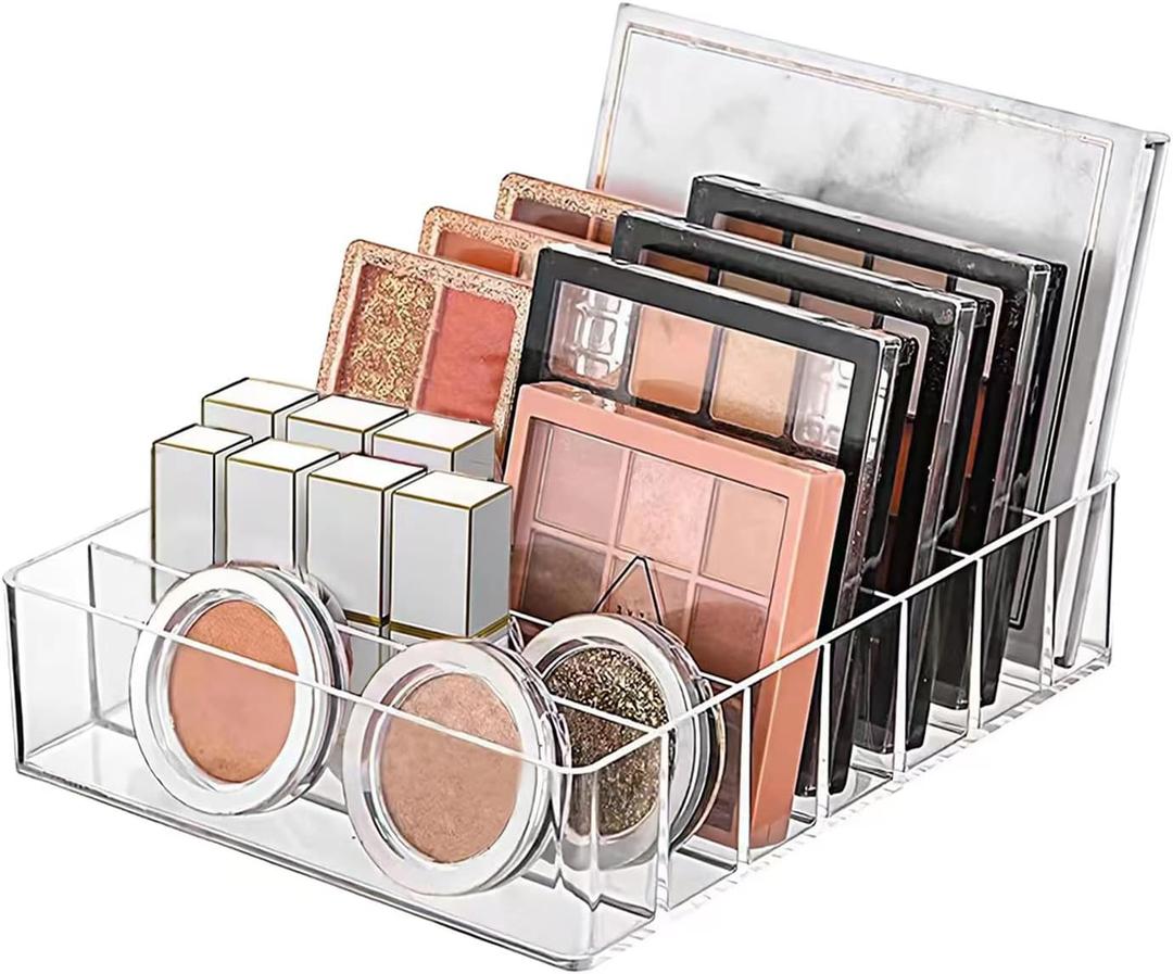 WECHENG Makeup Organizer for Eyeshadow Palette and Lipstick Organizer, 7 Section Divided Makeup Palette Organizer for Vanity Drawer Countertop Modern Cosmetics Storage(7.48" x 6.22" x 1.77")