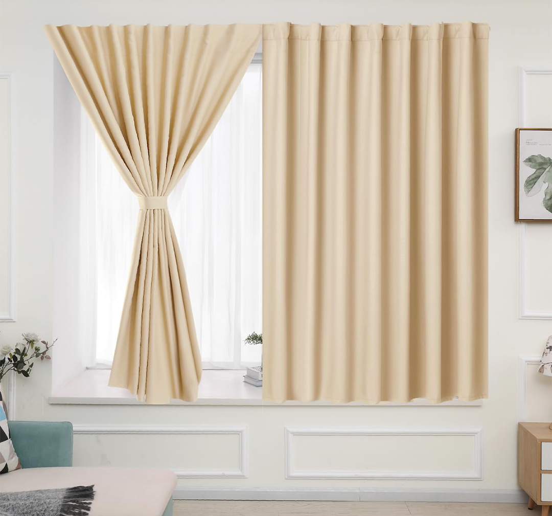 Curtains 2 Panel Sets, Light Blocking Shades for Window (Beige, 29" W x 24" L)