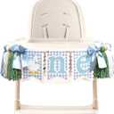 One Funny Goose High Chair Banner - One Silly Goose Birthday Highchair Banner,Blue Gingham Style 1st Birth Yarn Tassel Banner for Boys