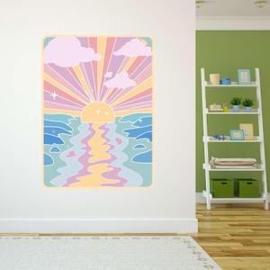 Design With Vinyl Danish Pastel Wall Decal Bright Pastel Sea Sunset with Shinny Sun Rays Removable - Size: 28 in x 40 in