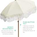 AMMSUN 6.5ft Boho Outdoor Umbrella with Fringe, UPF 50+ Picnic Umbrella with Tassels, Premium Steel Pole and Push Button Tilt, Light Beige