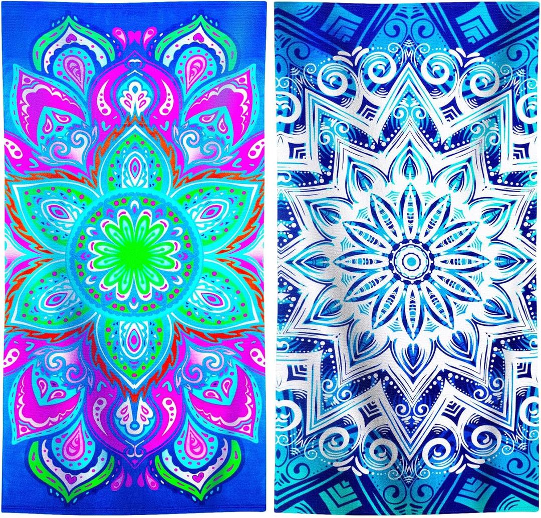 2 Packs Oversized Beach Towel Set Extra Large Big XL Pool Camping Swim Clearance Towels 36x72 Soft Blanket Cruise Essentials Accessories Must Haves Vacation Necessities Adult Purple Blue Boho
