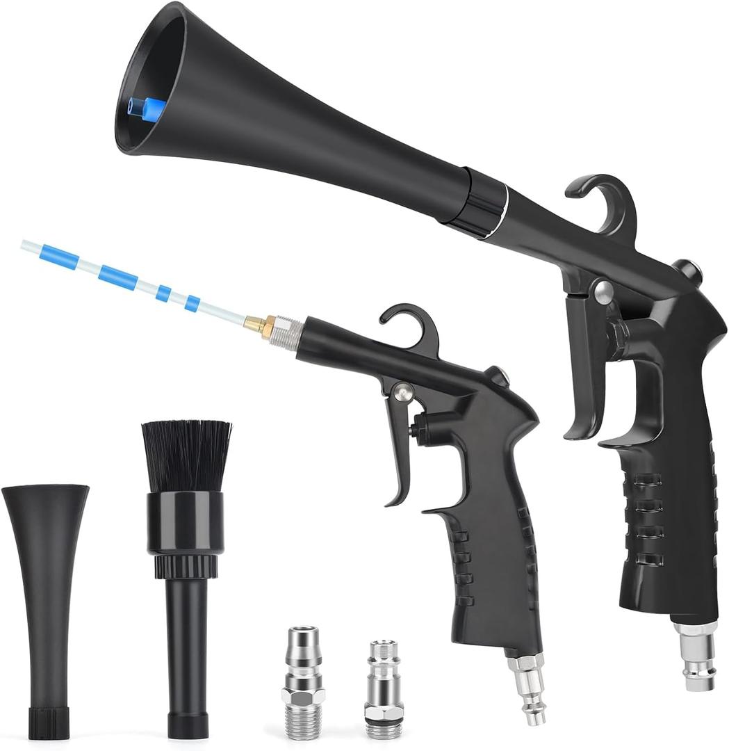 Linkstyle Car Cleaning Gun Kit, High Pressure Air Blower for Interior & Exterior, Dashboards, Seats, Wheels & Tires, Aluminum Alloy, 2 Nozzles + 3 Air Connectors, Car Detailing Tools for Professionals