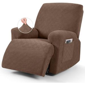 VANSOFY Oversized Recliner Chair Cover, 4-Pieces Stretch Recliner Covers for Recliner Chair Soft Reclining Chair Slipcover Jacquard Pattern Furniture Protector for Dogs Cats(Light Coffee)