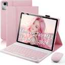 TUNKARMOR Keyboard Case for Lenovo Tab M11 / Tab K11 LTE 2024 11 Inch - Mouse and Detachable Keyboard PU Leather Cover Case Auto Sleep/Wake - Pink