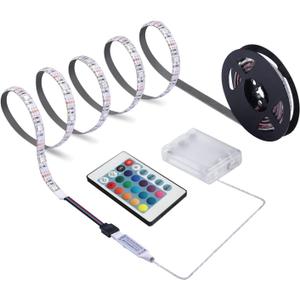 Battery Powered LED Strip Lights, 24-Keys Remote Controlled, DIY Indoor and Outdoor Decoration, 6.56ft Waterproof (Pack of 1)