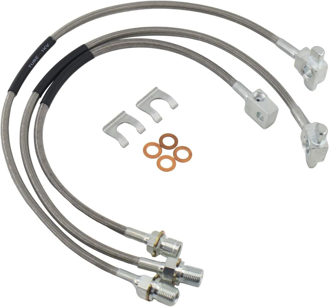 3 Pcs Front and Rear Stainless Brake Lines Compatible With 1971-1987 Chevy GMC C/K 10 15 20 K5 Blazer 4-6" Lift Part Numbers 89340S 89335S