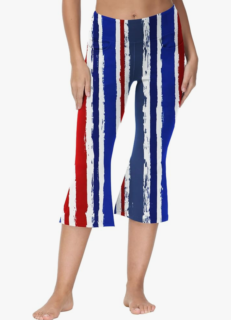 Cakulo Womens Capri Yoga Flare Pants Workout Athletic Active Summer Bootcut Capris Leggings Pockets, Size XL