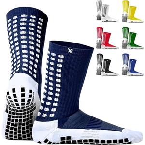 Lux Dual Grip Socks - Soccer Grip Socks for Men and Women. GripArray Performance & Comfort (Large, Navy Blue)