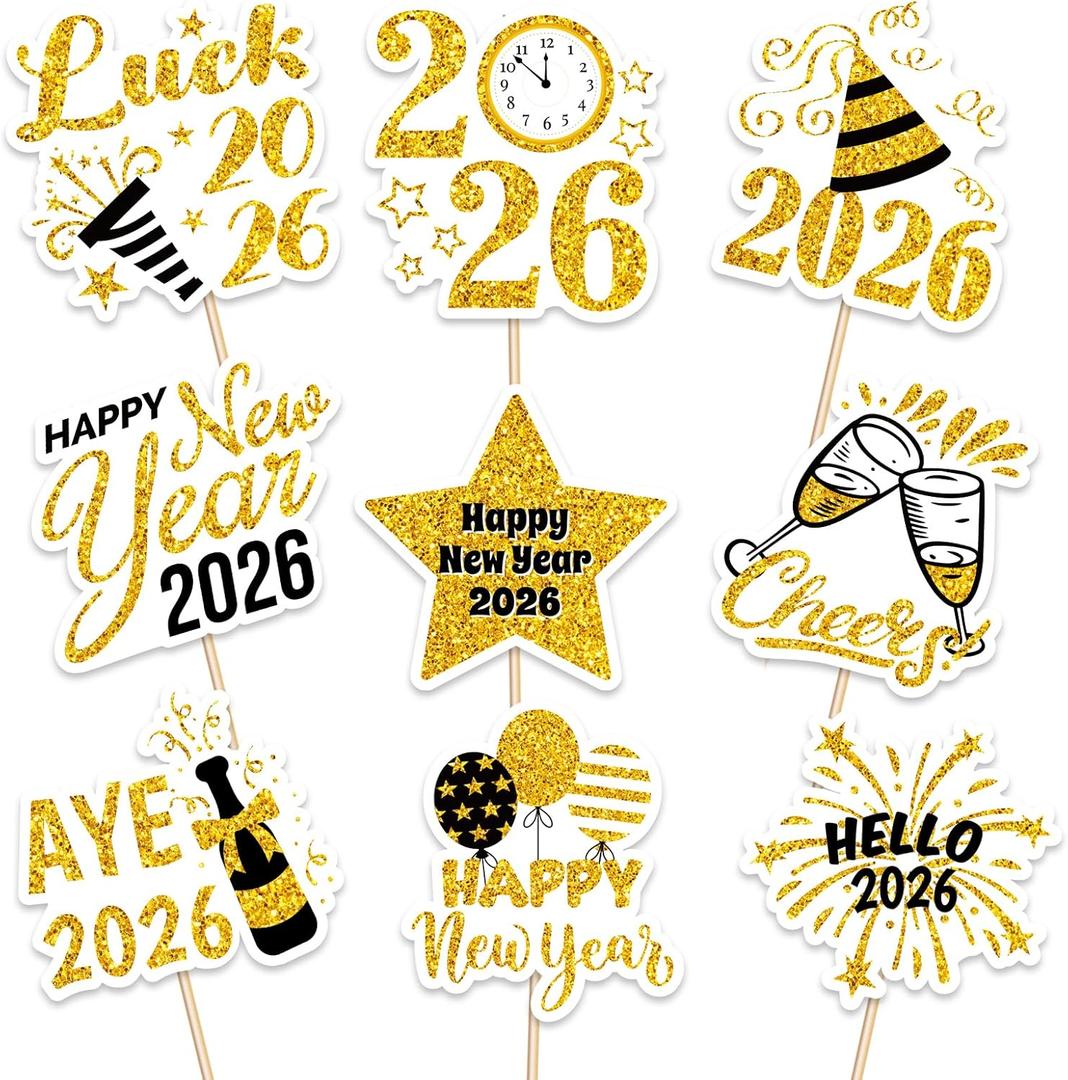 144PCS Happy New Year Cupcake Toppers Toothpicks  2026 New Year's Eve Cake Picks Party Supplies Decorations