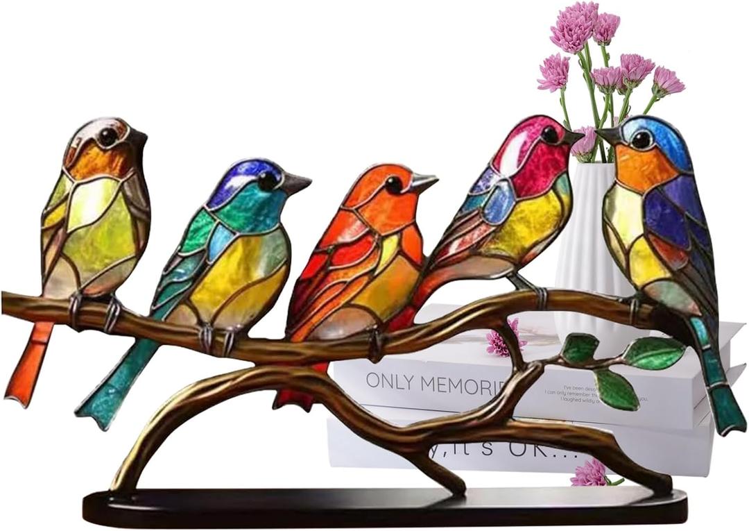 Stained Glass Birds on a Branch Desktop Ornaments Bird Decor, Bird Figurines Decorations for The Home Decor, Gifts for Bird Lovers