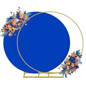 6ft Round Backdrop Stand and Royal Blue Covers 1 Stable Balloon Arch Stand with Base and 1 Polyster Circle Arch Cover Metal Wedding Arch Backdrop Stand Frame for Party Baby Shower Garden Decoration