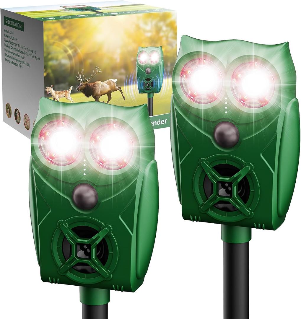 2 x Solar Animal Repellent Ultrasonic Deer Deterrent - 2 Pack Waterproof Adjustable Large Solar Panel with Power Indicator, Motion Sensor & Outdoor Animal Repeller to Deter Cat, Coyote, Raccoon