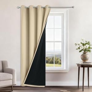 Yakamok 100% Blackout Curtains 84 Inches Long, 2 Thick Layers Heat and Full Light Blocking Soft Thermal Insulated Drapes for Bedroom(52" Wide Each Panel, Beige, 1 Panel)