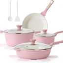 SENSARTE Nonstick Ceramic Cookware Set Large 13-Piece, Healthy Pots and Pans Set Dishwasher Safe, Non-toxic Kitchen Cooking Set with Stay-Cool Handles, Induction Compatible, PFAS Free, Pink