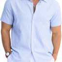 Sailwind Men's Casual Button Down Shirts Short Sleeve Striped Cotton Beach Summer Vacation Shirt (Large, Blue)