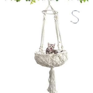 kathson Macrame Cat Hammock with Cushion,Handwoven Cats Bed,Hanging Indoor Boho Kitten Swing Beds for Playing Sleeping Climbing and Lounging(XL)