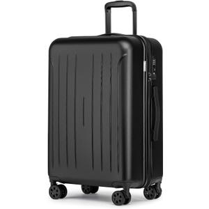 KYME 24-Inch Medium Luggage with Dual 360 Spinner Wheels Hardshell Checked TSA Approved Suitcase for Lightweight Travel (Black, 24" Checked)