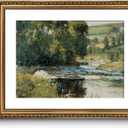 ARPEOTCY Vintage Gold Framed Large Wall Art, Nature Streamside Retro Paintings, Canvas Prints Artwork with Antique Frame, Victorian Wall Pictures Decor for Living Room Gallery Room 16x20 inch