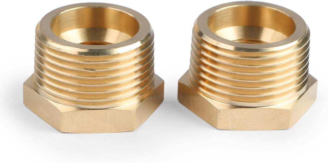 U.S. Solid 2pcs Brass Reducer Hex Bushing Brass Threaded Pipe Fitting (1" NPT Male x 1/2" NPT Female)