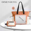 TOPEAST Tote Bag for Women, Lightweight Puffer Tote Bag with Zipper, Work Bags for Nurse Teacher, Travel Puffy Handbag (Beige & Orange-large)