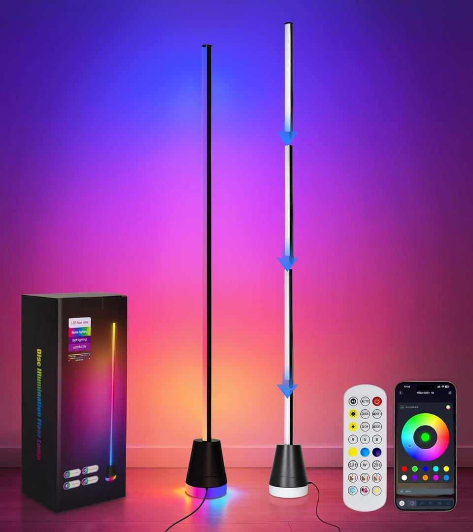 2Pcs Corner Floor Lamp,Smart RGB LED Corner Lamp with App and Remote Control,16 Million Colors & 68+ Scene,Music Sync,Timer Setting,Ideal Standing Lamp for Living Room,Bedrooms,Gaming Rooms