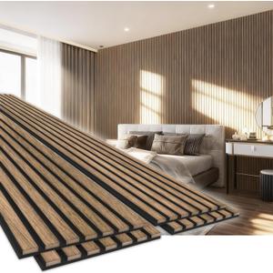 4 Pack 94.5"  11" Wood Panels for Wall, Acoustic Soundproof Wall Slat Panels, 3D Wall Panels for Home Office Decoration, Natural Walnut