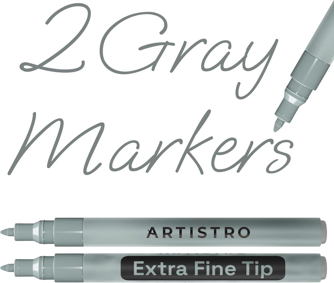 ARTISTRO 2 Gray Acrylic Paint Markers - 0.7mm Extra Fine-Tip Paint Pens - Perfect for Crafting, Art Projects, & More