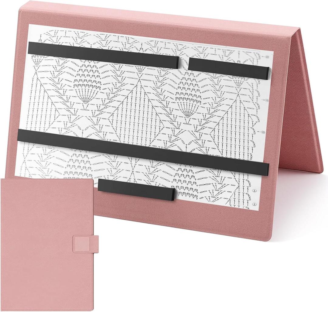 Flutesan Knitting Pattern Holder Fold up Cross Stitch Knitting Chart Keeper with 4 Replacement Magnets Magnetic Cross Stitch Accessories and Supplies for Crochet, 13.2 x 9 Inch (Pink)