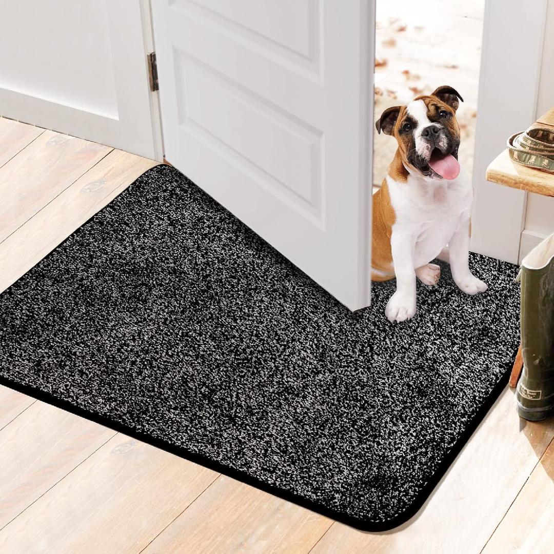 Walensee Indoor Doormat, Front Door Mat for Entrance (24"x35" Black) Machine Washable Entryway Rug Non Slip Dirt Trapper Door Rugs Absorbent Low Profile Shoes Scraper Inside Floor Mats for Entry