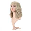 VCKOVCKO Natural Blonde Wigs With Air Bangs for Women - Shoulder Length Curly Wavy Synthetic Wig - Mix Blonde (12")