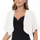 Women Shrug Soft Chiffon Open Front Sheer 3/4 Sleeve Bolero Cardigan for Evening Dress (XX-Large, Ivory)