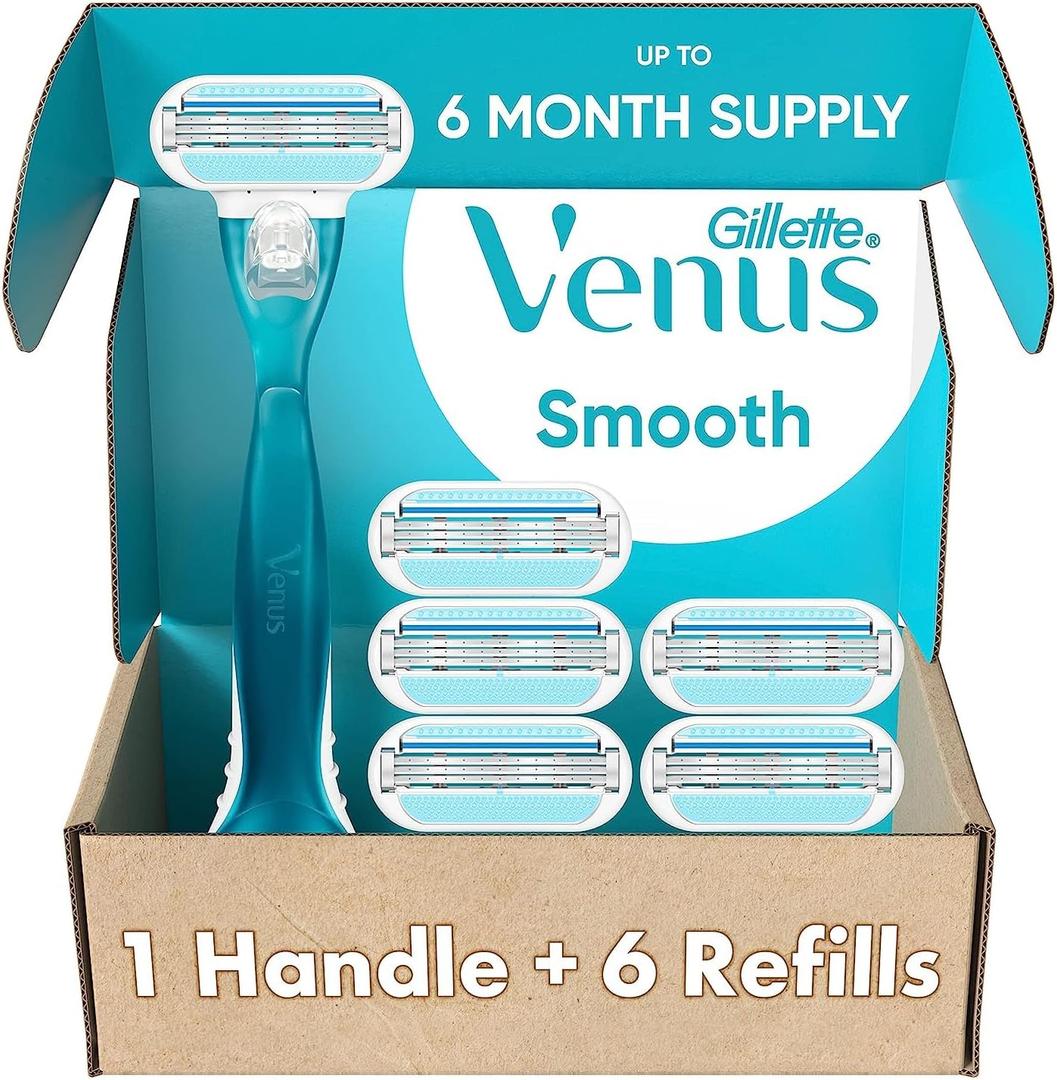 Gillette Venus Smooth Women's Razor Handle + 6 Refills with Soft-Grip Gel Handle (1 Count (Pack of 1))
