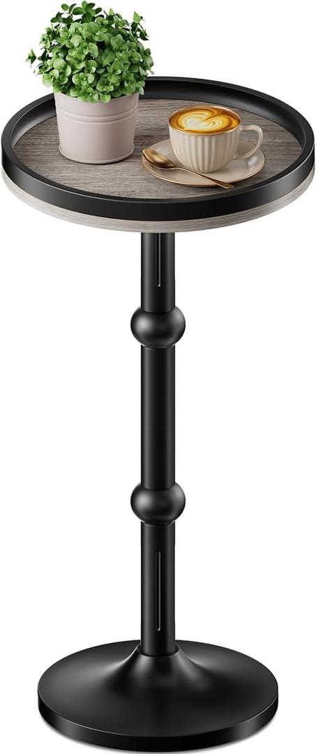 Small Round Side Table, Coffee Drink Table for Small Spaces, Modern Night Stand with Metal Leg, Weighted Iron Base Pedestal Round End Tables for Living Room, Bedroom, Narrow Corners,Sofa Couch