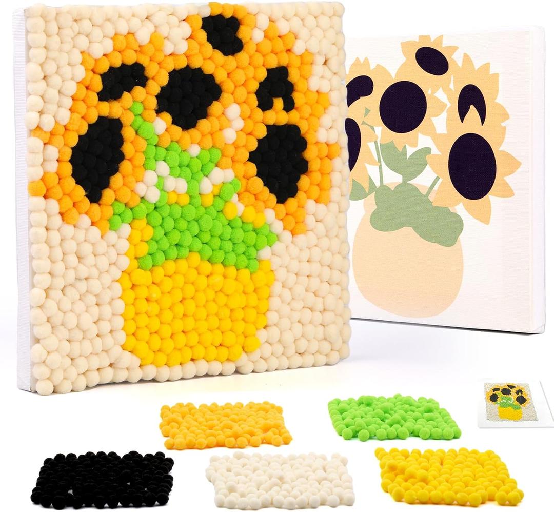 Veroave Pom Poms for Crafts, Sunflower Pom Poms Bulk, Painting Puff Balls | Crafts for Seniors, Crafts for Adults Women, Pom Pom Painting Art Kit, Pom Pom Painting Kit, Pompoms Art