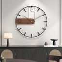 Cuspin 30 Inch Large Wall Clock, Modern Wood Metal Frame Silent Non Ticking Battery Operated Wall Clocks Decoration for Living Room, Bedroom, Kitchen, Minimalist Walnut Dial Arabic Numerals