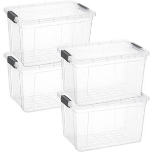 Superio Storage Bins with Lids, Clear Plastic Containers for Organizing, Stackable Totes, BPA Free, Odor Free, Organizer Boxes for Home, and Dorm (4 Pack, 14.7 Qt)