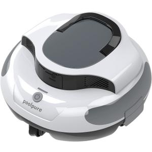 POOLPURE Cordless Robotic Pool Cleaner, 120Min Runtime, Dual 30W Motors, 5000mAh Battery, IPX8 Waterproof, Self-Parking, for Above Ground & In-Ground Pools up to 1000 Sq.Ft, White
