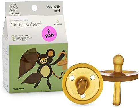 Natursutten Pacifiers 0-6 Months - 2-Pack Original Shield Round Nipple Natural Rubber Safe & Soft BPA-Free Pacifier for Breastfeeding Babies - Newborn Pacifiers Made in Italy, Butterfly/Round